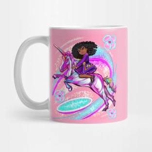 Curly hair Princess on a unicorn pony - black girl with curly afro hair on a horse. Black princess Mug